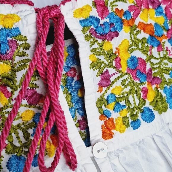 Sister Mary "Mary" Dress Small Heavily Embroidered Short Sleeve Tunic White Boho - Picture 9 of 12